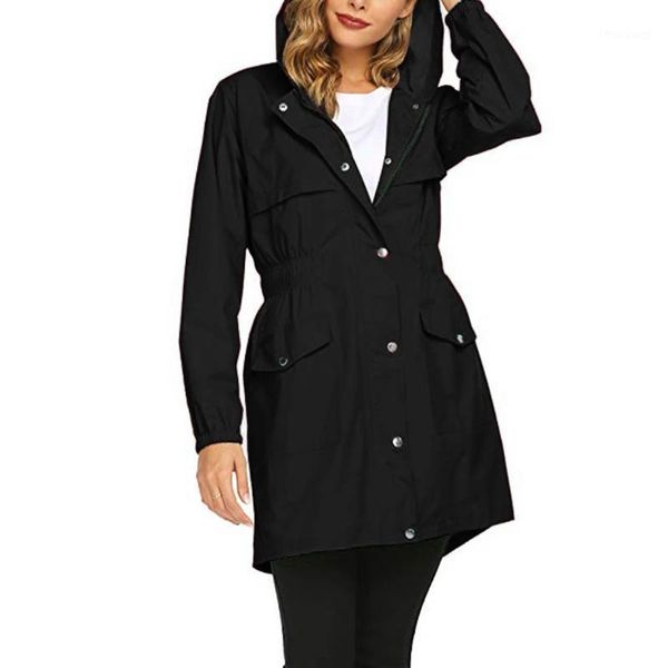 

women's jackets windbreaker women waterproof jacket hooded long coat with string slim fit sleeve warm female solid color outwear l0103, Black;brown