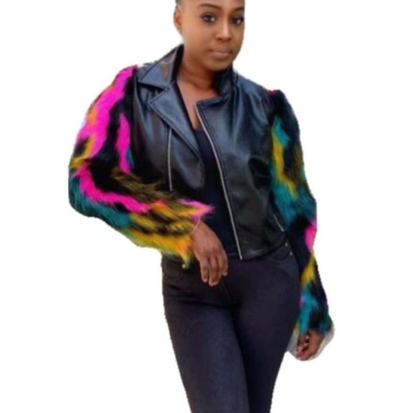 

women's fur & faux imitation small coat european and american fashion street tide person gradual change sleeve crop jacket women, Black