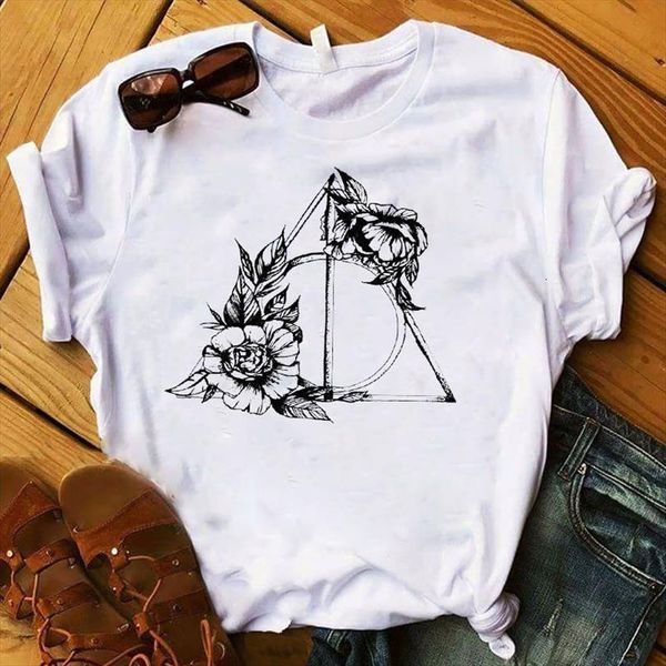 

and women lady triangle flower men t shirts printed ladies short sleeve loose tee female clothes graphic, White;black