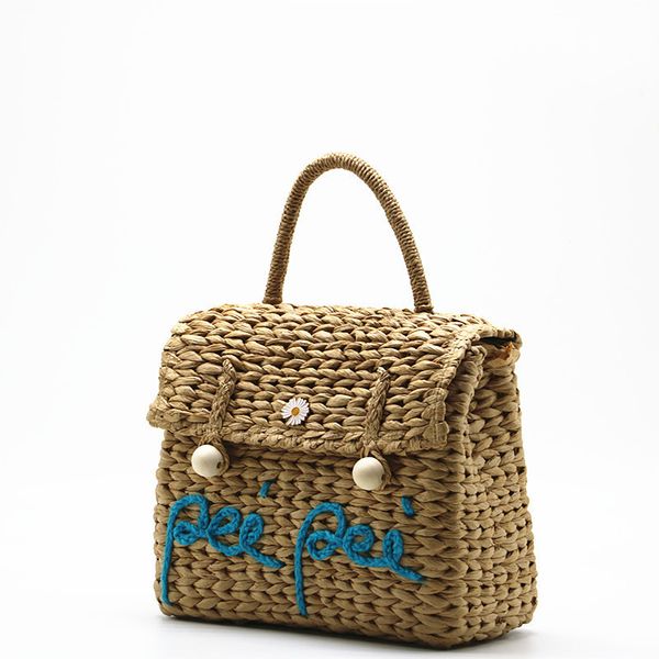 

luxury design handmade straw woven handbag for women fashion shopping basket embroidery messenger pack bucket tote bag lady c0508