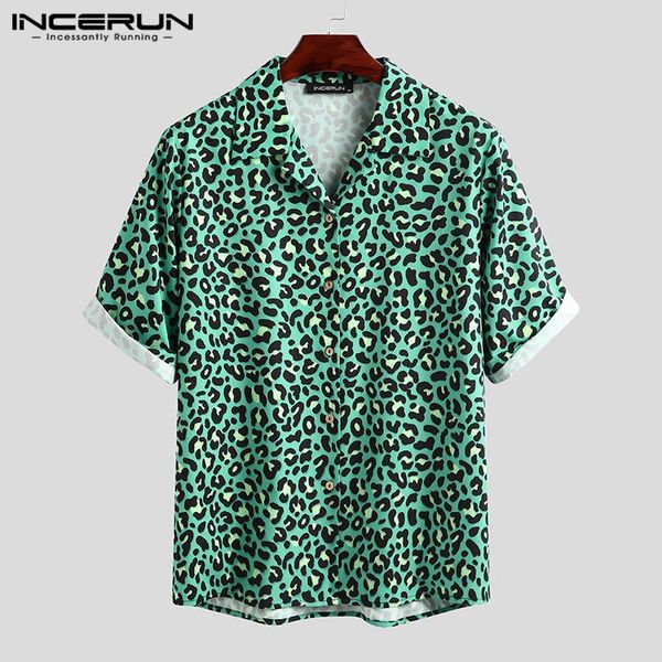 

men's casual shirts leopard print men hawaiian shirt beach 2021 short sleeve blouse lapel camisa streetwear summer chic clothing inceru, White;black