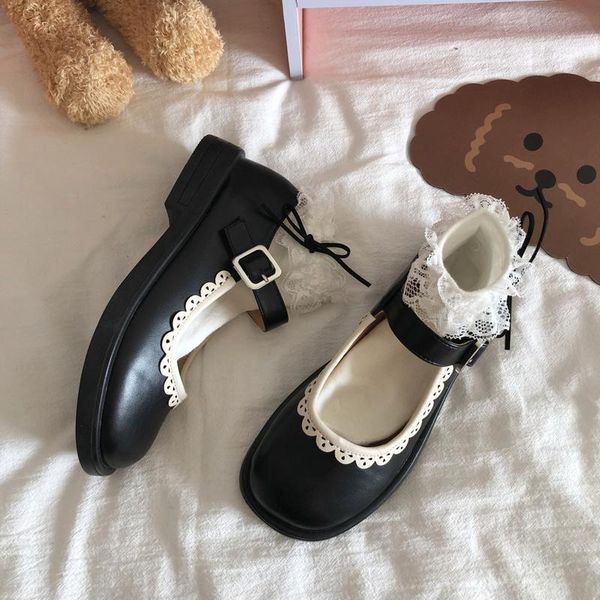 

dress shoes hkxn women's lace-heeled retro lolita clothing mary jane casual, Black
