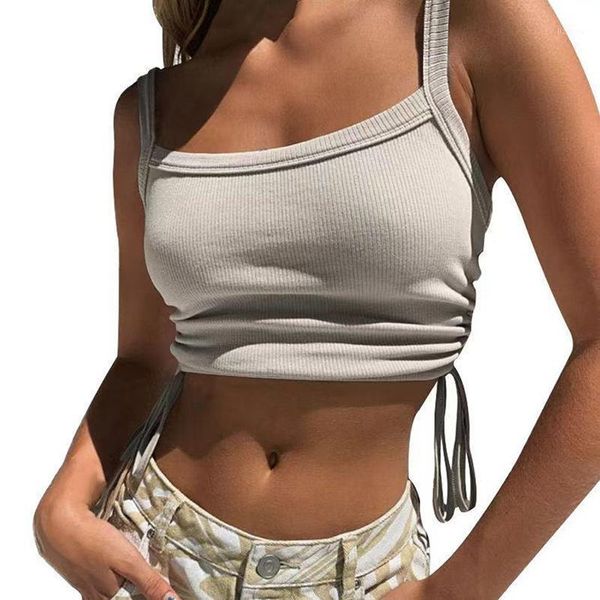 

camisoles & tanks summer short tank square neck women drawstring off shoulder, Black;white