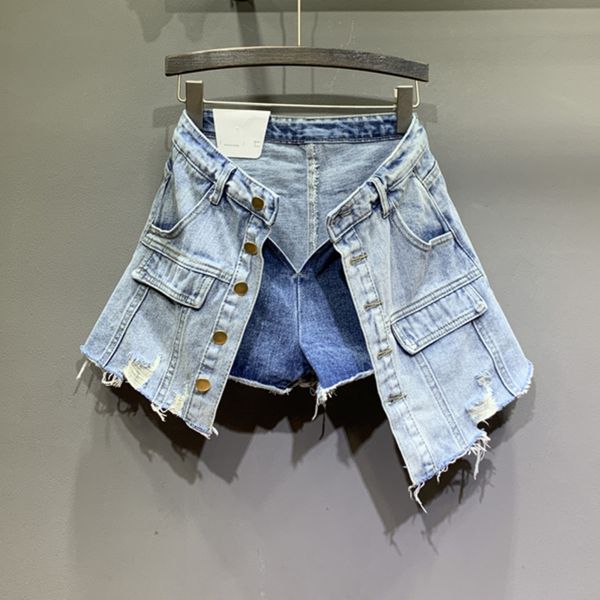 

{deat} women wide leg light blue denim shorts skirt high waist loose fit trousers fashion tide spring summer ay034 210421, White;black