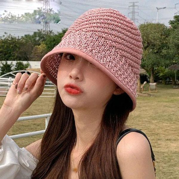 

wide brim hats hat women summer weave short sunscreen bucket lady korean sun uv protection foldable sunhat sunshade casual fashion, Blue;gray