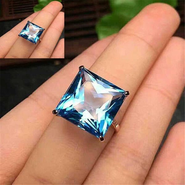 

cluster rings gorgeous princess cut sapphire eternity wedding ring 925 silver womens jewelry, Golden;silver