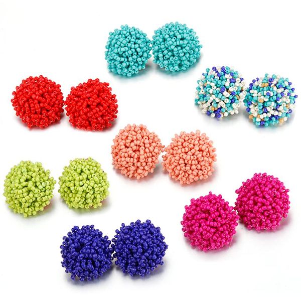 

stud aensoa bohemia handmade beads big earrings for women girl boho jewelry fashion resin beaded earring accessories 13 colors, Golden;silver