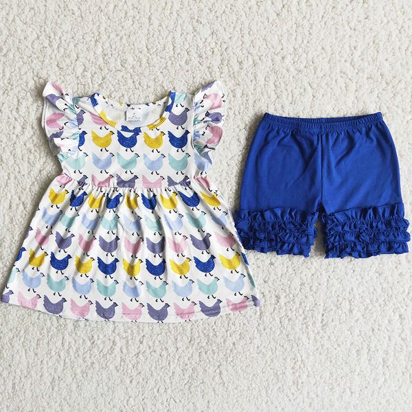 

rts kids designer clothes sets summer baby girls clothing boutique kid outfits milk silk chicken print fashion girl children outfit 2pcs dre, White