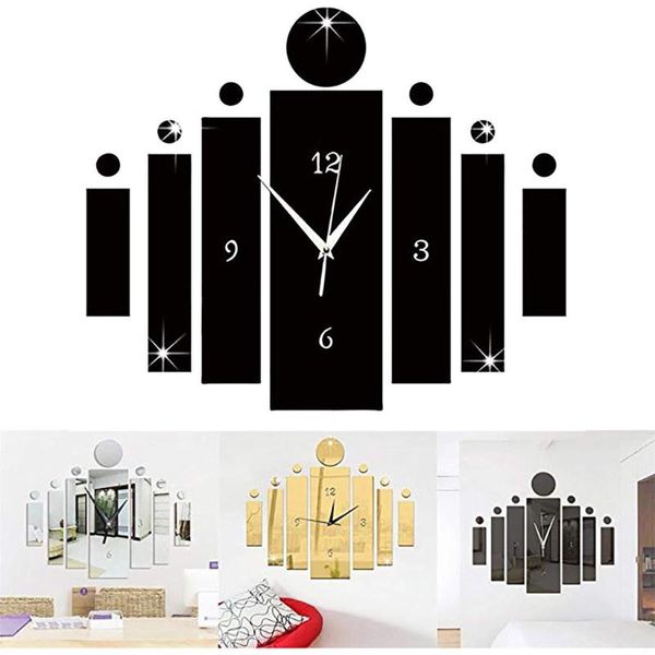 Wanduhren Home Office Dekor Wohnzimmer Luxus 3D Spiegel Silber Uhr Modernes Design Uhr StickerWallWall