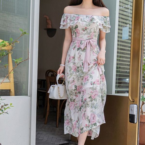 

zawfl summer spaghetti strap dress women's slash neck ruffles floral print pure cotton ruched long dresses 210525, Black;gray