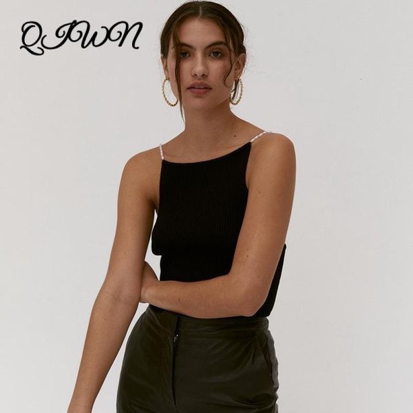 

women's tanks & camis runway summer pearl beaed strap backless black club bottom knit women fashion vest designer clothes 9qyn, White