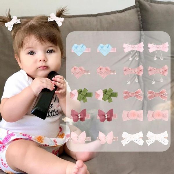 

1pair kids baby girl's hair clips cute bows heart children barrette toddler hairgrips mini duckbill clip accessories, Slivery;white
