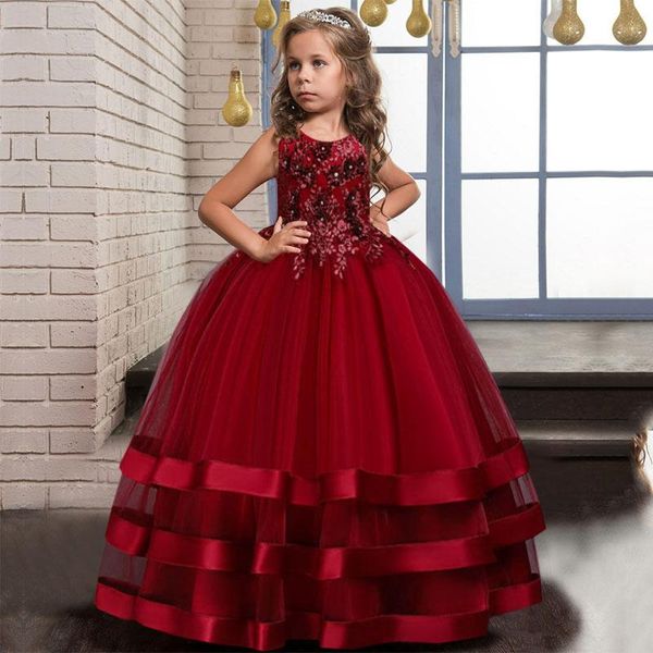 

girl's dresses plbbfz red long bridesmaid kids for girls sequin gown party and wedding dress girl clothing princess 4 10 12 years, Red;yellow