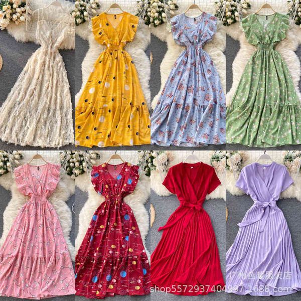 

print short 2021 summer sleeve new women's dress high waist long skirt, White;black