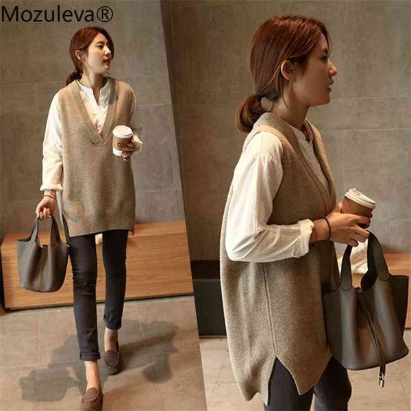 

mozuleva vneck girl pullover vest sweater autumn winter short knitted women sleeveless warm casual oversize 210922, White;black