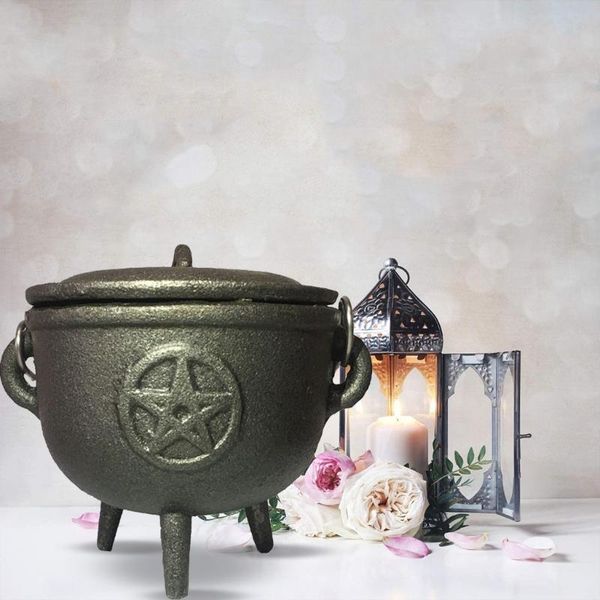 

decorative objects & figurines cast iron cauldron with lid witch pot incense burning for ritual blessings