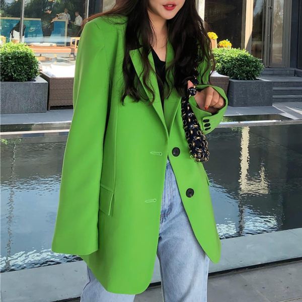 

spring and autumn 2021 women's split joint oversize blazer lapel long sleeve loose fit y2k pocket coat office lady jacket suits & blaze, White;black