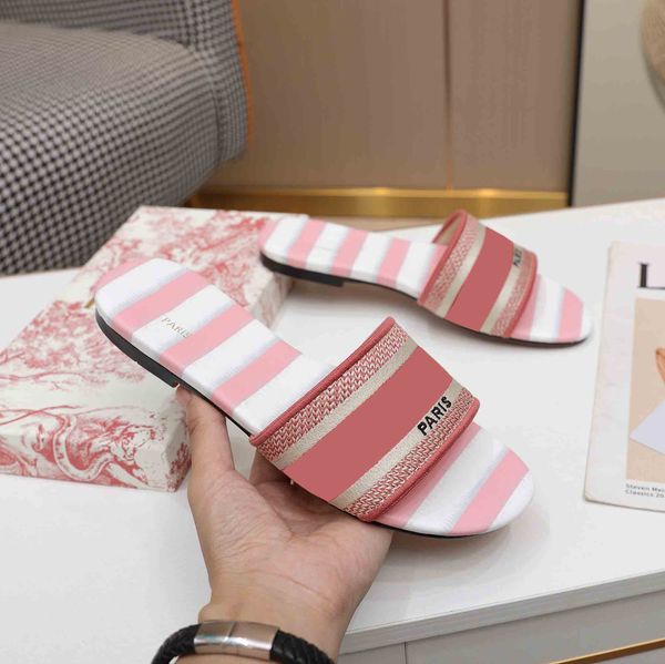 

paris women slippers summer beach slides loafers embroidered slipper flip flops with box size35-43, Black