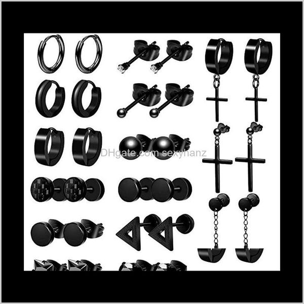 Spine Tunnel Body Drop Delivery 2021 D1034 Stud For Men 15 Pairs Acciaio inossidabile Nero Set Donna Orecchino Piercing Gioielli 0Qld4