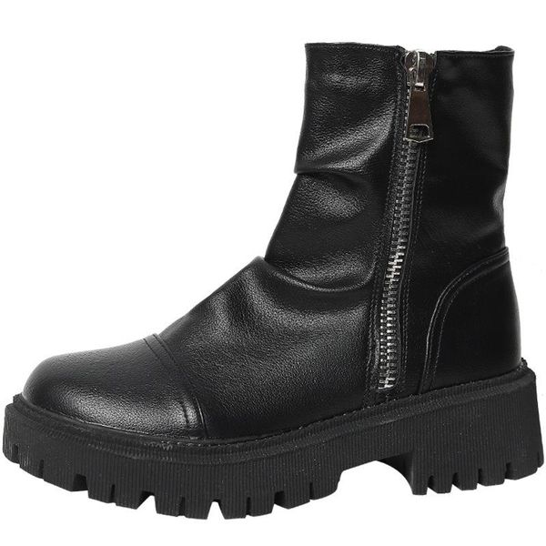 

boots genuine leather rubber women's shoes 2021 zipper platform woman booties black for women bottine femme