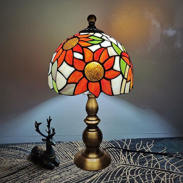 

20cm tiffany table lamp sun flower lampshape bedroom bedside aolly base retro lamps