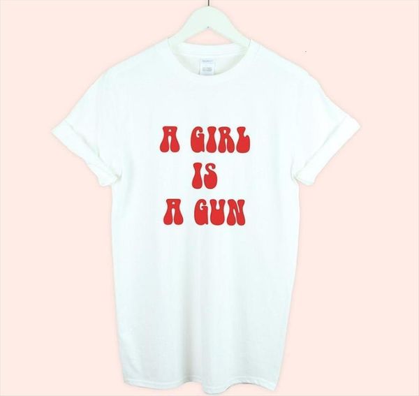 

a girl is gun red womens print cotton funny lady yong street tee 1057, White