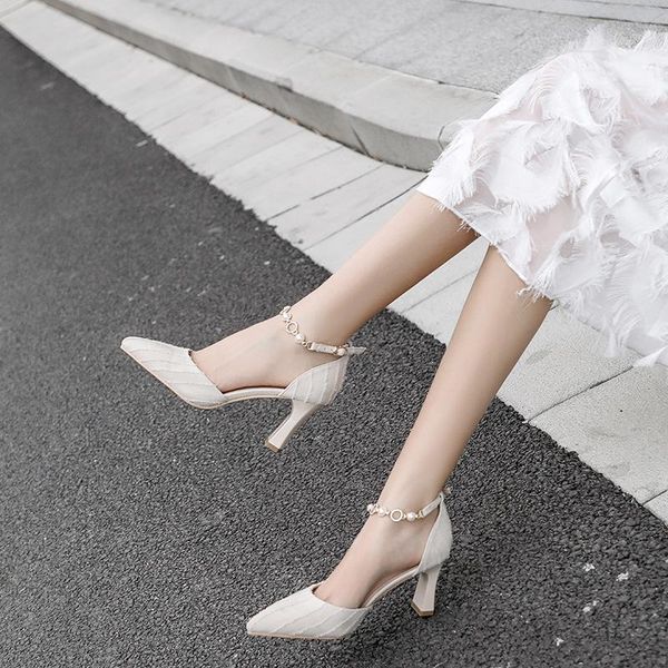 

sandals high heel sandal for women high-heeled buckle strap slides rubber fabric pu hoof buckl, Black