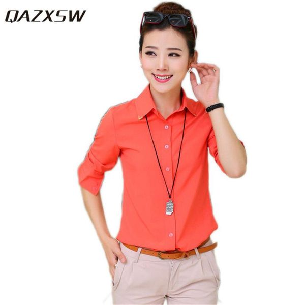 

women's blouses & shirts qazxsw women 2021 spring autumn fashion slim long sleeve blusas y camisas mujer plus size solid blouse yx2021, White