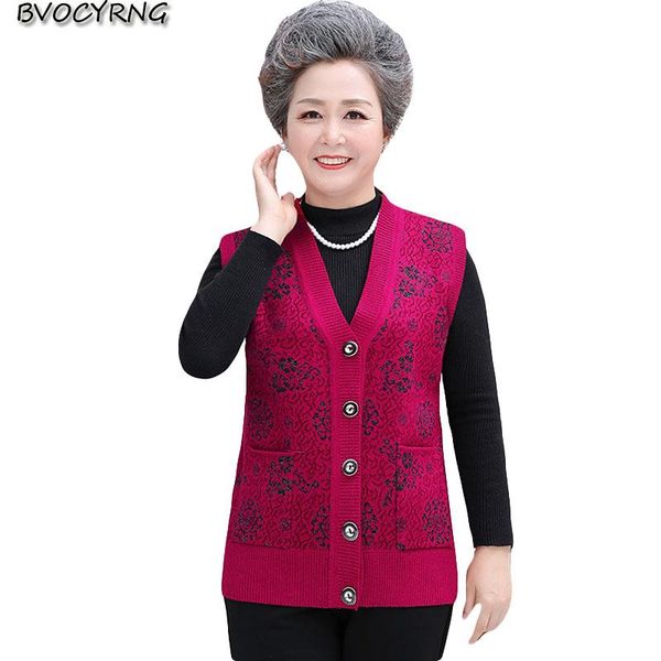 

women's vests middle-aged and elderly vest spring autumn grandma thin waistcoat female clothing knitted cardigan sweater, Black;white