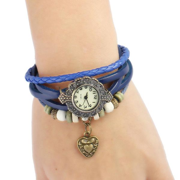 

charm bracelets vintage punk hip hop western style hand-stitched cowhide watch mens ladies bangle, Golden;silver