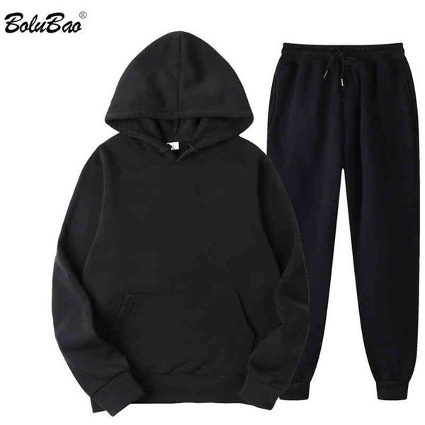 

bolubao spring new sets brand men solid hoodie + two-piec casual tracksuit sportswear hoodi set suit male, Black