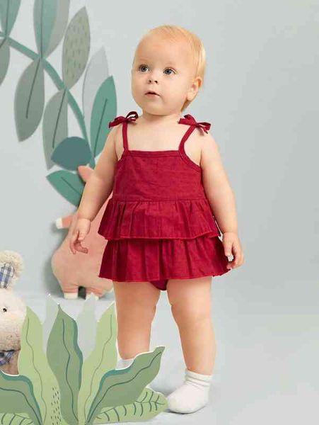 

baby tie shoulder two layer hem bodysuit she, Blue