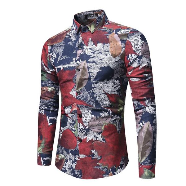 

men's casual shirts 2021 spring and autumn print long sleeve shirt hawaiian nightclub male wild blouse, White;black