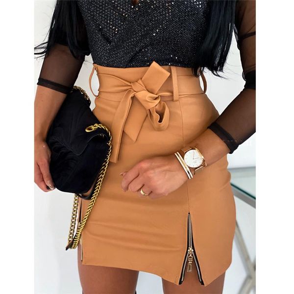

skirts black faux leather high waist mini pencil skirt for women