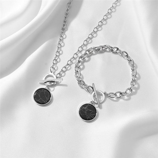 

chokers hiphop minimalist casual neck chain necklaces for women round marble pendants female fashion jewelry necklace gift grunge, Golden;silver