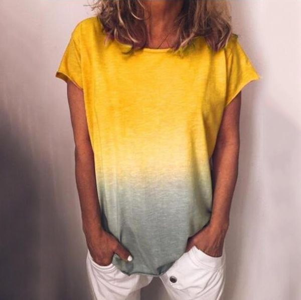 

gradient short shirt women's casual color sleeved t-shirt tunic t women summer 2021, White