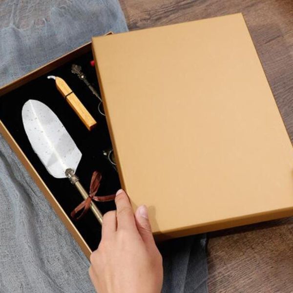 

fountain pens retro calligraphy pen set vintage feather with wax seal stick/seal stamp birthday gift business gifts 87hc