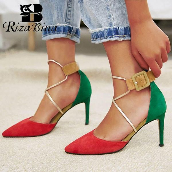 

rizabina women high heel sandals fashion mixed color bling summer shoes buckle wedding party footwear size 33-43, Black