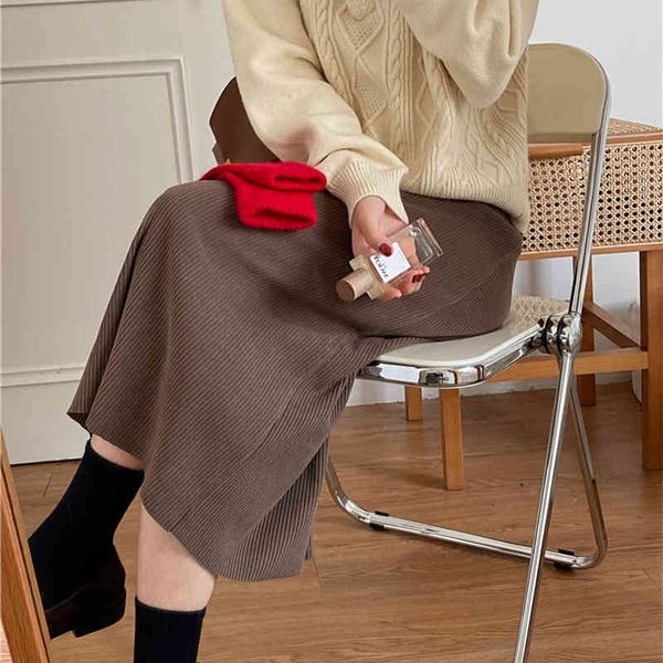 

ol minimalist elegant women high waist vintage fashion maxi skirt autumn winter work wear solid long skirts womens 210421, Black