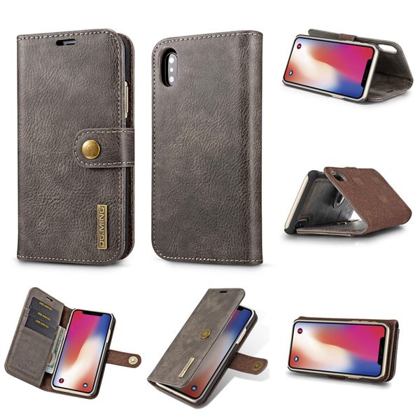 Phone Cases For iphone X/8 7/Plus/6 6S/5 SE/Galaxy S9/Note 8/S8 2in1 Leather Wallet Magnetic Removable Detachable Hard Case Flip Cover Slot Metal button