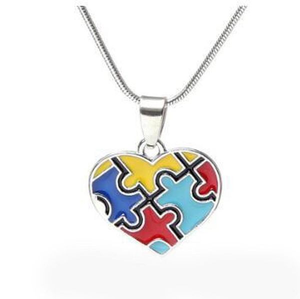 

2021 autism awareness puzzle jigsaw jewelry set colorful fashion square diamond charm necklace earring set bracelet jewelry 100pcs, Silver
