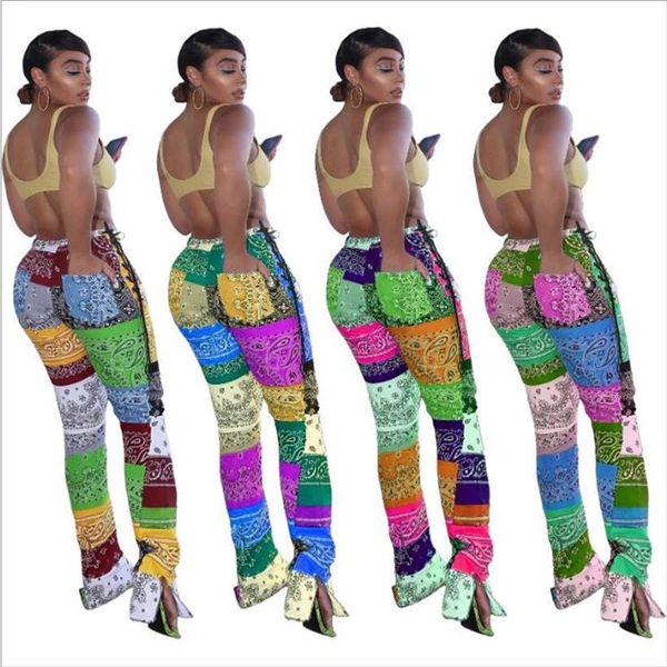 

bandanna print lace up womens capri side leggings high waist flare bell bottom trousers draped jogger sweatpants, Black;white