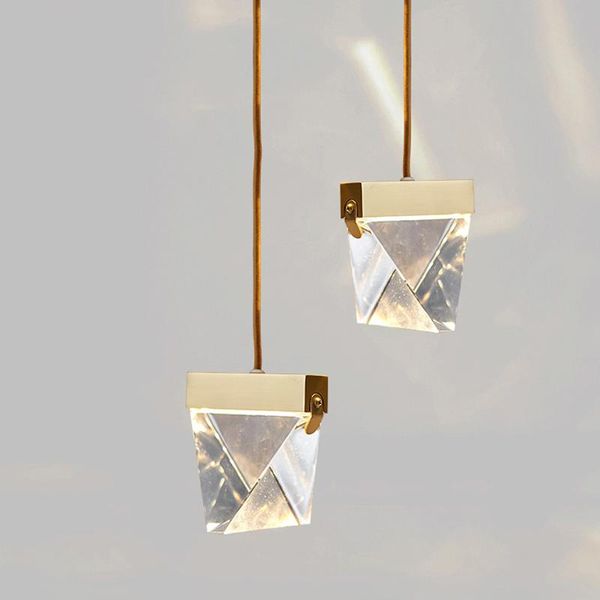 

pendant lamps post-modern light luxury copper material bedroom personality irregular diamond crystal dining table bar decoration lamp