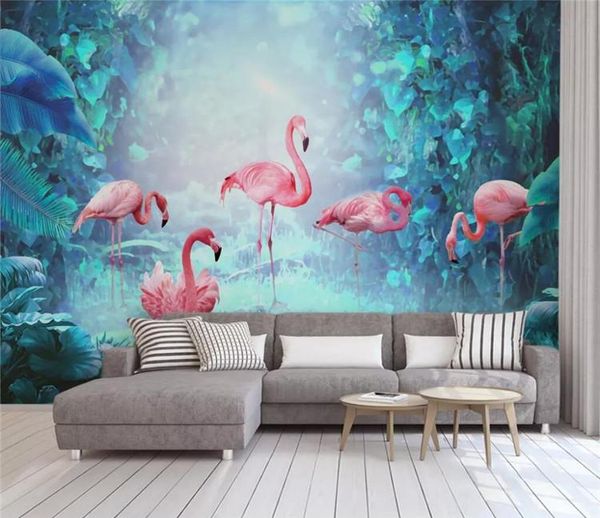 

custom mural wallpaper nordic modern contracted tropical rainforest flamingo bedroom living room background wall decoration wallpapers