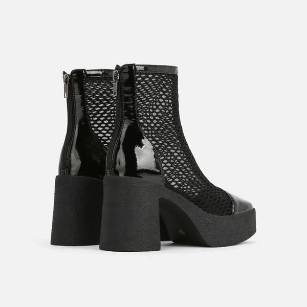 

sandals womans new roman square heel toe hollow mesh summer boots super high platform pumps lady footwear 1flo, Black