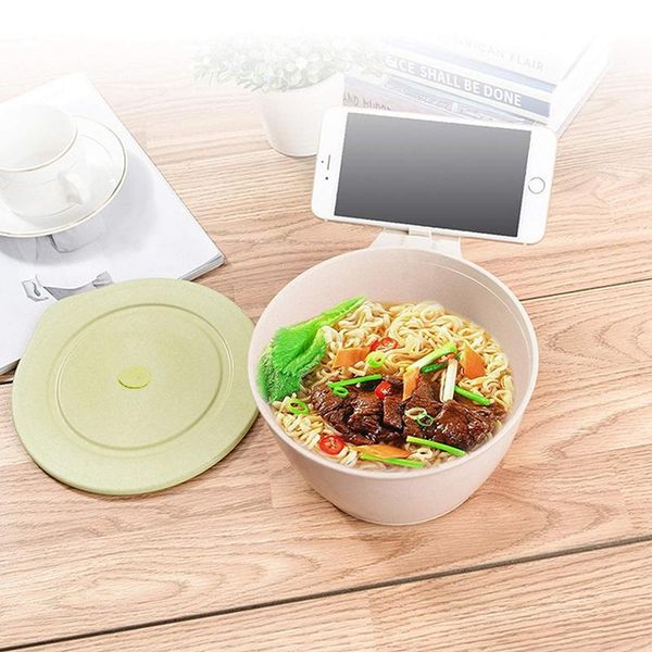 

-microwave noodle bowls with lid-40 oz large wheat straw soup mug phone holder-microwave&dishwasher safe,leak proof,for