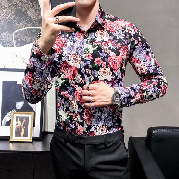 

spring autumn long-sleeved casual floral shirt men men's shirts, White;black
