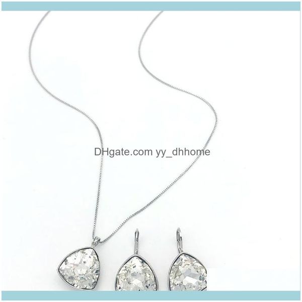 

earrings sets jewelryearrings & necklace triangle design women jwellery set made with austrian crystal for bridal wedding jewel, Silver