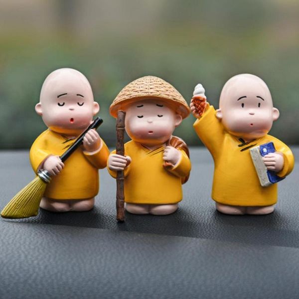 

interior decorations 3pcs little monks statues ornaments car decoration chinese style resin gongfu monk cute doll home decor accessories