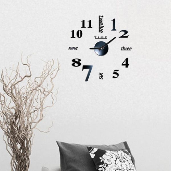 

wall clocks diy personality nordic style simple long needle digital 3d clock living room home fashion mirror hanging